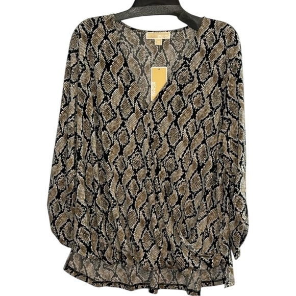 Michael KORS Green/Black Reptile Print Faux‎ Wrap Shirt NWT in Size 3X - Picture 1 of 15